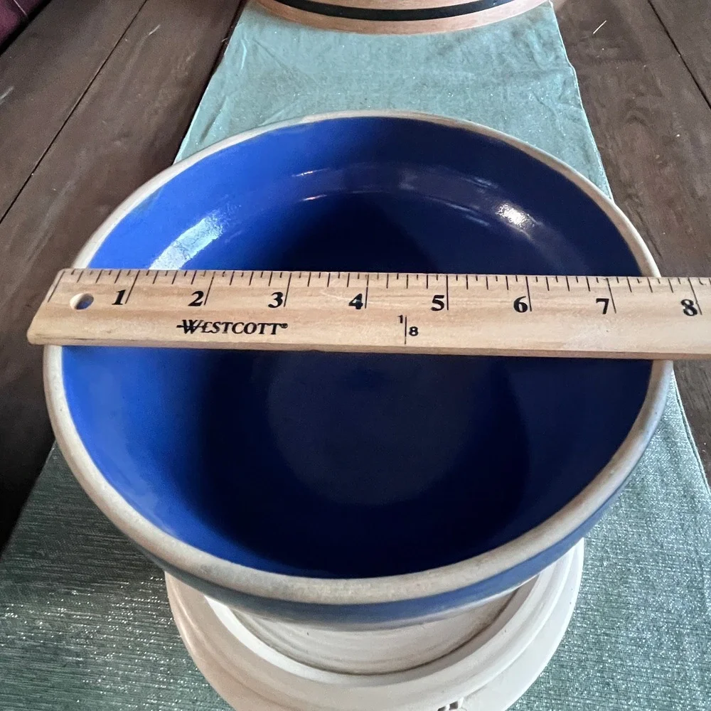 2 Vintage Beautiful Cobalt Blue Red Wing Stoneware 8 and 9 inch Ribbed Bowls